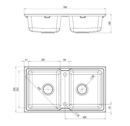 DEANTE ZORBA шампань - мойка 2 чаши, 780*435*180 мм + сифон