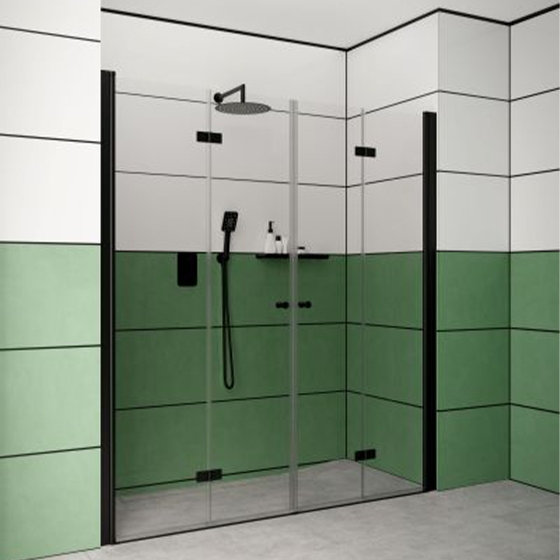 Deante KERRIA PLUS NERO Двери для ниши складные, стекло прозрачное, чёрный профиль