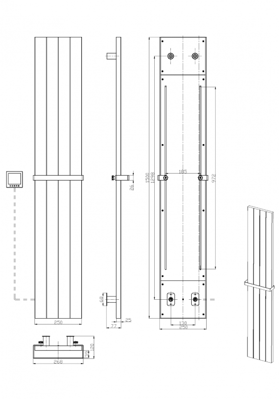 Полотенцесушитель электрический GUN METAL  250*87*1500 мм