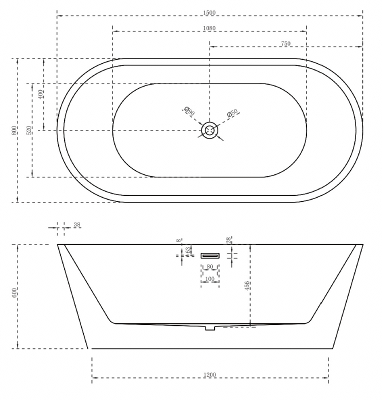 Акриловая ванна ABBER AB9203-1.6