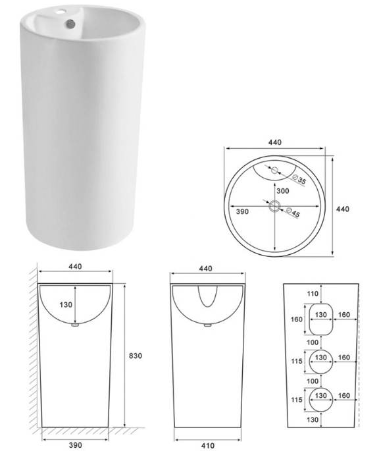 Умывальник отдельностоящий CeramaLux 46х46