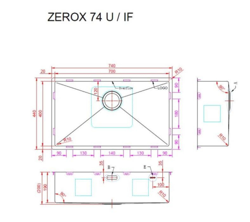 Кухонная мойка Zorg ZEROX 74 U / IF PVD GOLD 74x44 матовое золото