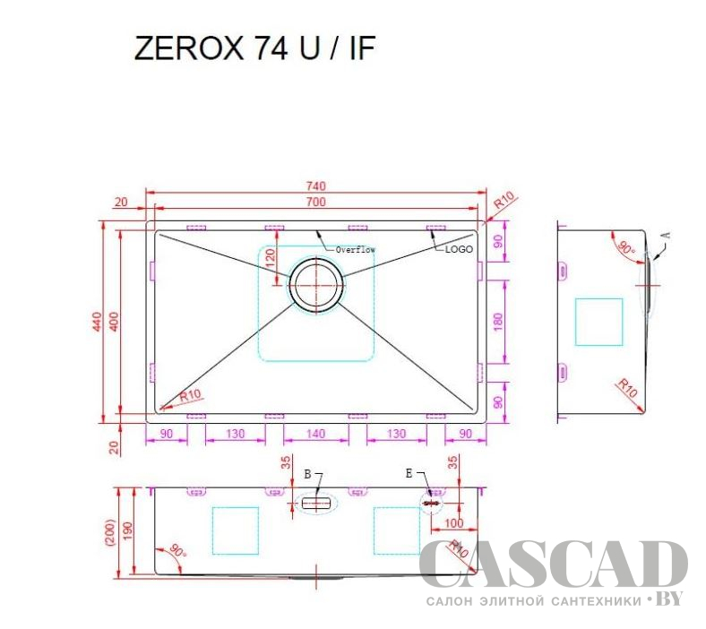 Кухонная мойка Zorg ZEROX 74 U / IF PVD GOLD 74x44 матовое золото
