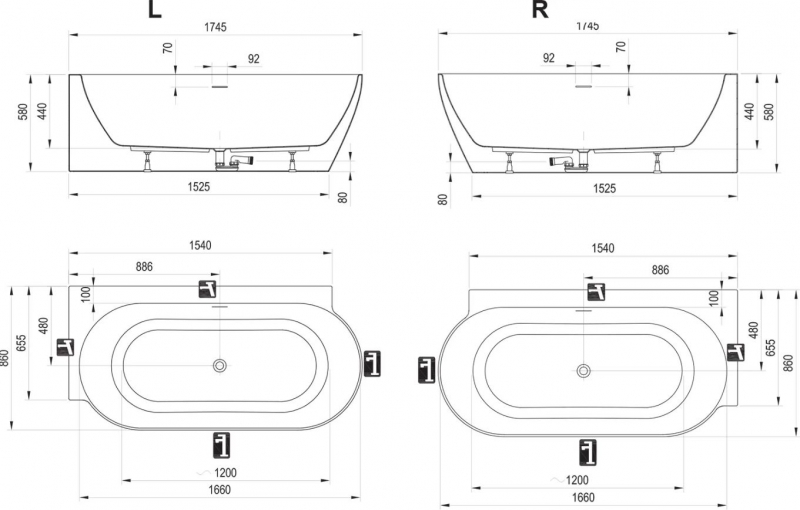Акриловая ванна Ravak Freedom Corner II TEC R 175x86 см, белая