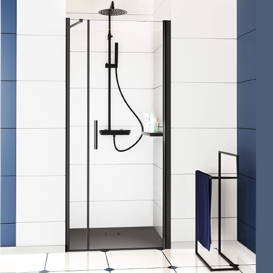 Deante Moon Двери для ниши распашные, стекло прозрачное, чёрный профиль