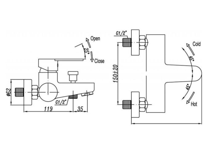 Смеситель для ванны с душем Cezares LACONICO VD
