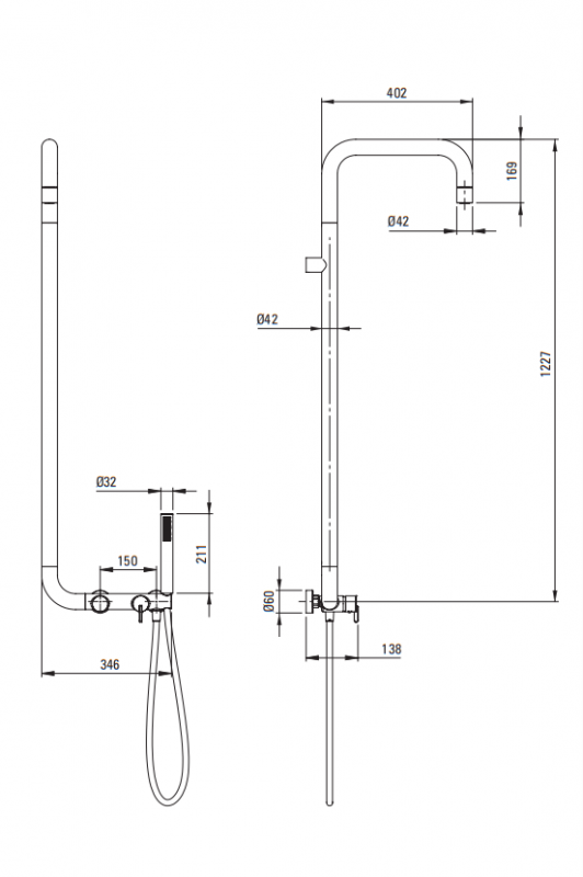 Deante Silia Душевая колонна со смесителем для душа, золото брашированное