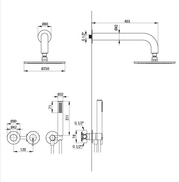 Душевая система Deante Silia скрытого монтажа, хром
