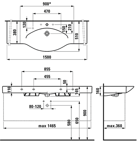 Раковина-столешница PALACE 150*51 см