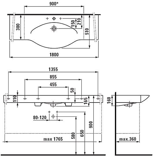 Раковина-столешница PALACE 180*51 см