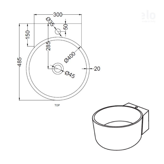 Подвесная раковина Cielo Sella 40x48,5xH20,5 cm bianco gloss white