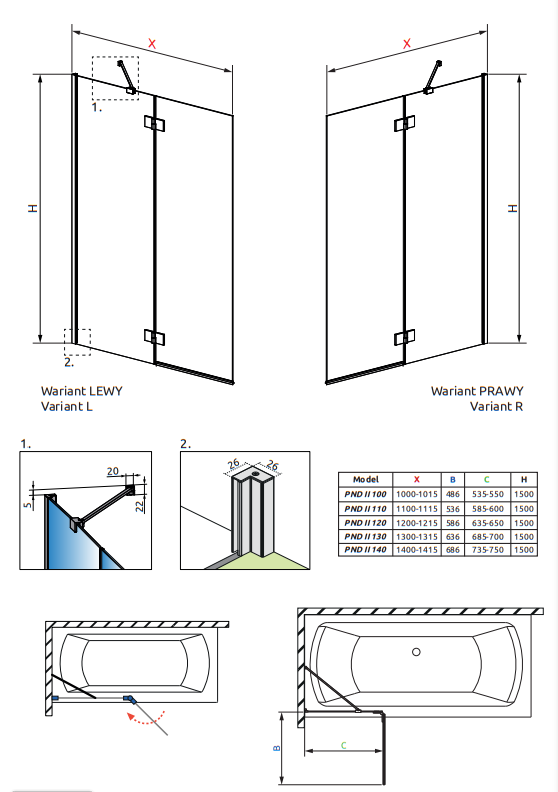 Душевая шторка Radaway ESSENZA BRUSHED NICKEL PND II 