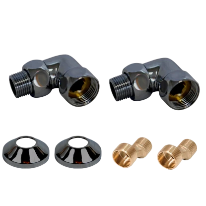 Комплекты для нижнего подключения водяных ПС 3/4" х 1/2" уголок со сгоном Оружейная Сталь Покраска