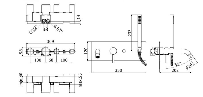 СМЕСИТЕЛЬ PAFFONI LIGHT ДЛЯ ВАННЫ С ДУШЕМ, ХРОМ