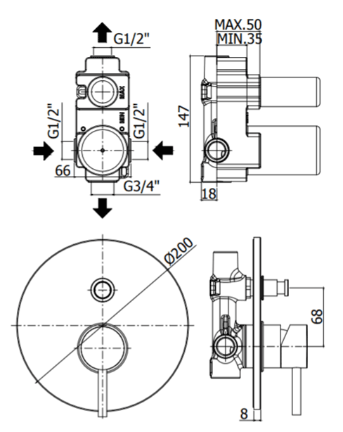 Смеситель для душа Paffoni Light  2-режима, белый