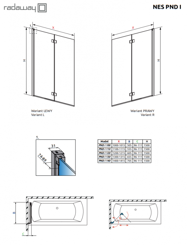 Шторка для ванны Radaway NES BRUSHED GUNMETAL PND I