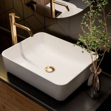 Смеситель для умывальника AQUAme Siena высокий золото брашированное