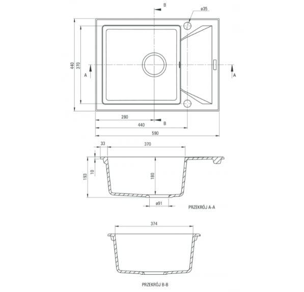DEANTE EVORA песочный - мойка 1 чаша с крылом, 590*440*180 мм + сифон SPACE SAVER