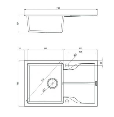 DEANTE ANDANTE FLUSH графитовый металик - мойка 1 чаша с крылом, 780*490*180 мм + сифон SPACE SAVER