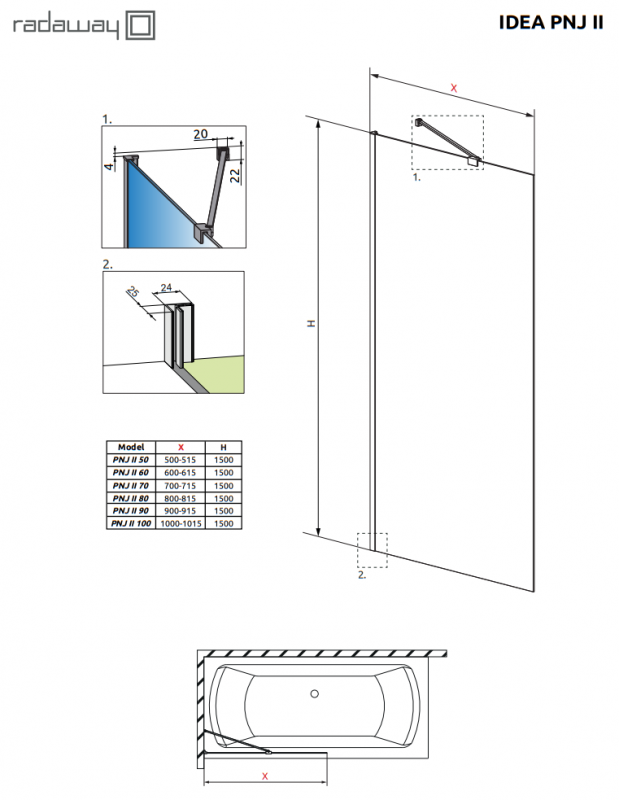 Шторка для ванны Radaway IDEA BRUSHED GUNMETAL PNJ II