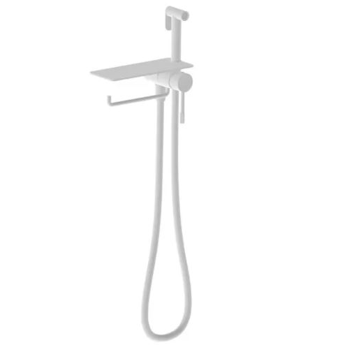 Смеситель с гигиенической лейкой Vieir белый матовый с держателем для полотенца