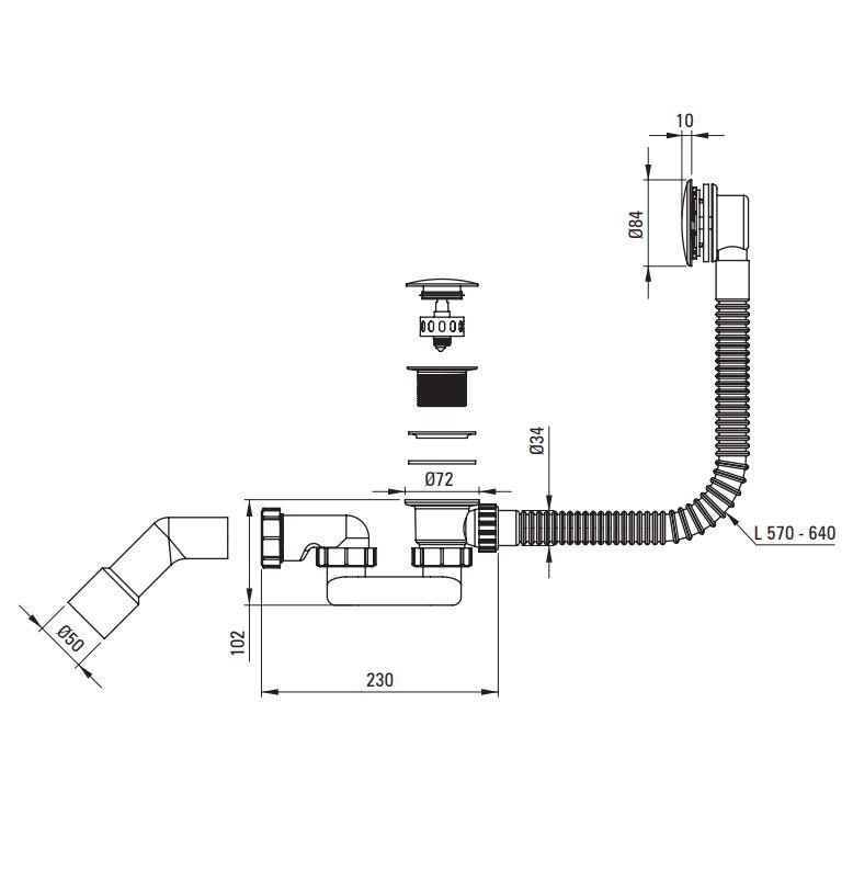 Deante Click-Clack Сифон для ванны, хром c возможностью верхней очистки