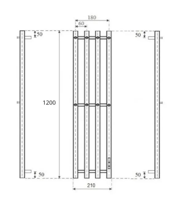 Полотенцесушитель электрический Маргроид Ferrum Inaro 4 СНШ 120×6×18 графит, скрытого монтажа, таймер справа (8 крючков)