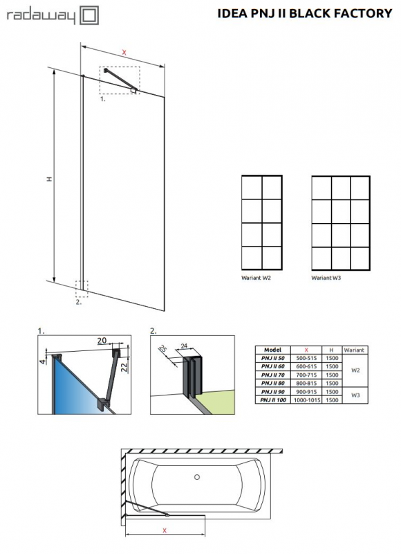 Шторка на ванну Radaway  IDEA BLACK PNJ II FACTORY