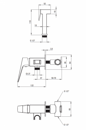 Deante Blur Смеситель скрытого монтажа с гигиеническим душем черный