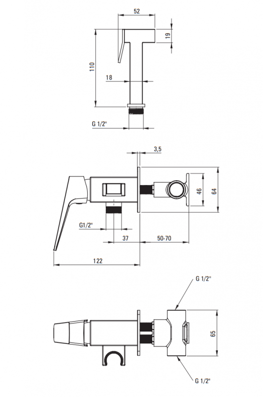 Deante Blur Смеситель скрытого монтажа с гигиеническим душем черный