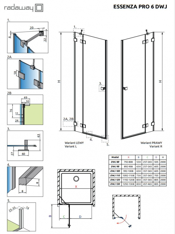 Душевая дверь Radaway ESSENZA PRO 6 WHITE DWJ