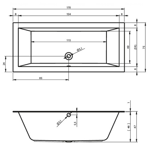 Ванна прямоугольная Riho Lugo Velvet с ножками