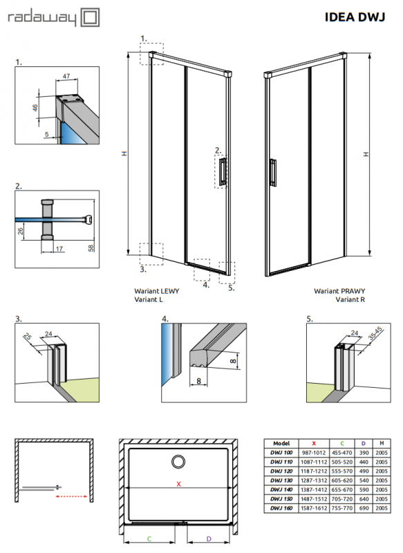 Дверь Radaway IDEA BRUSHED GOLD DWJ 