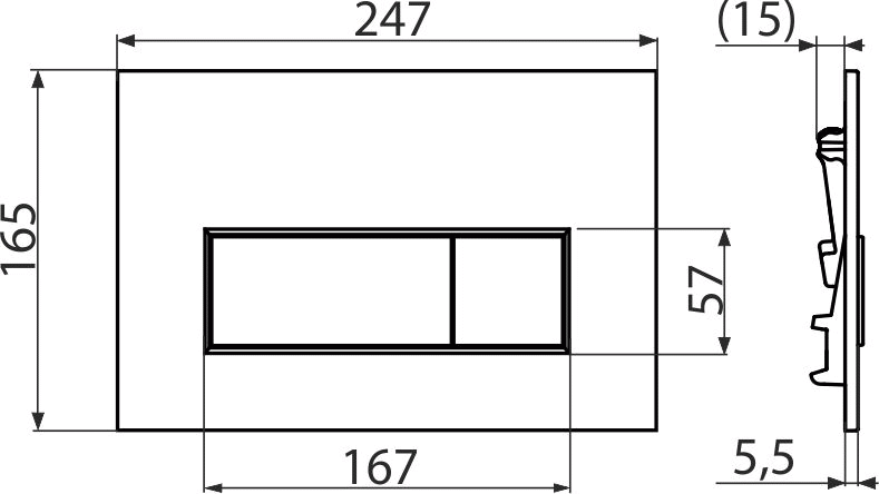 Кнопка смыва Alca Thin M57x, 25х17 (пластик), толщина 5 мм