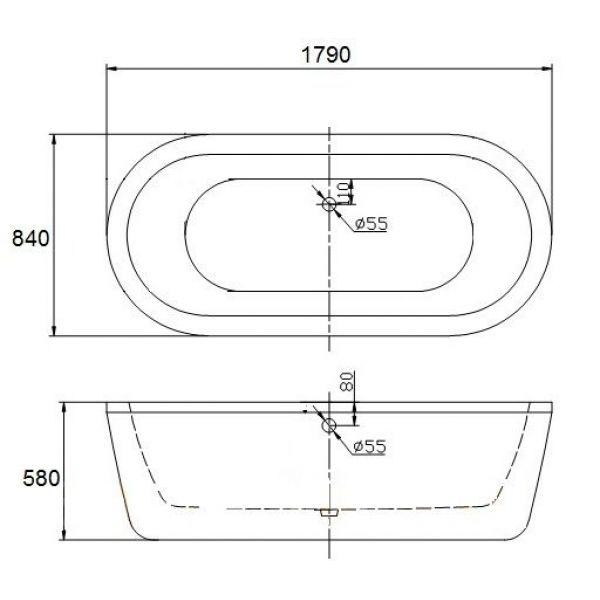 Свободностоящая акриловая ванна Belbagno, овальная 1800
