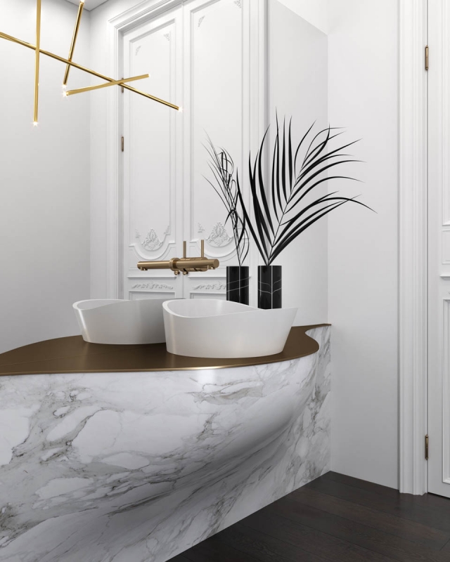 Раковина каменная Holbi Mars, 42*41*15  из Solid Surface (white/black)