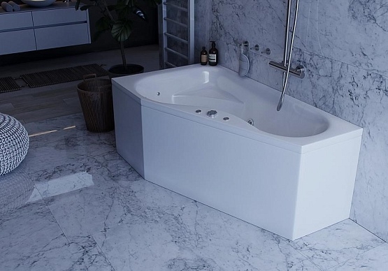 Акриловая асимметричная ванна Aquatek Медея 170х95, вклеенный цельнометаллический сварной каркас (левая)