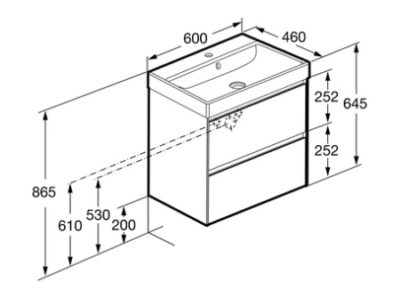 Тумба с раковиной Roca Ona 600, 2 ящика, белый матовый
