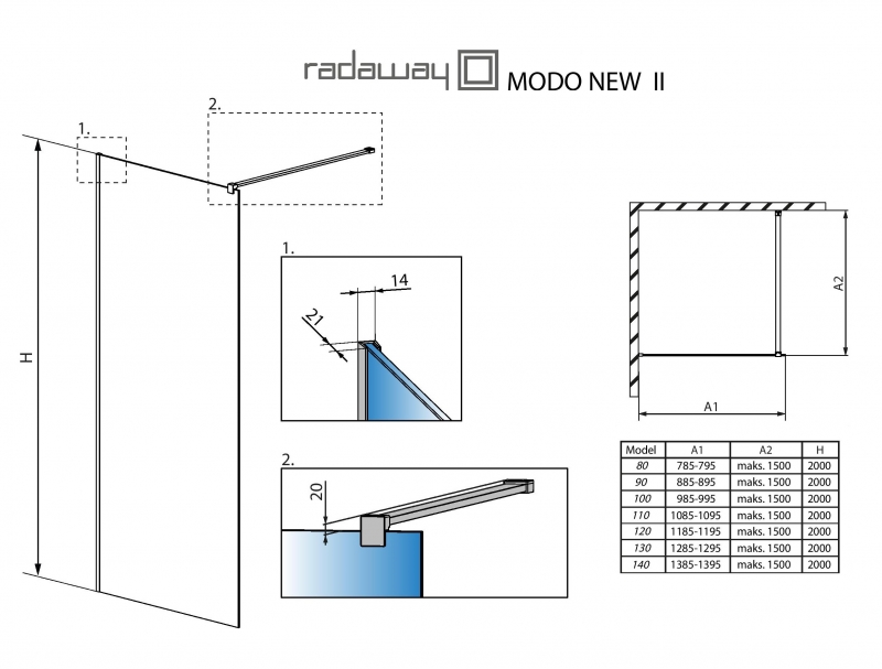 Душевое ограждение Radaway Modo New II, H-200 см хром