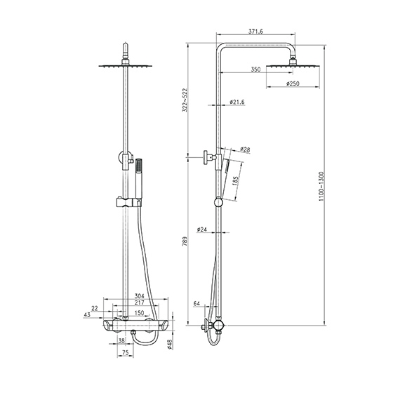 Душевая колонна Deante Cascada Arnika со смесителем для душа, хром