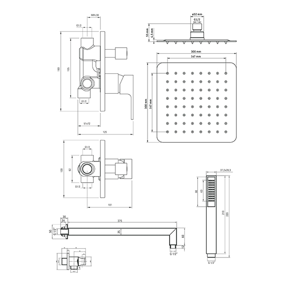 Душевая система скрытого монтажа Deante Azalia, (в компл.2 рычага), хром