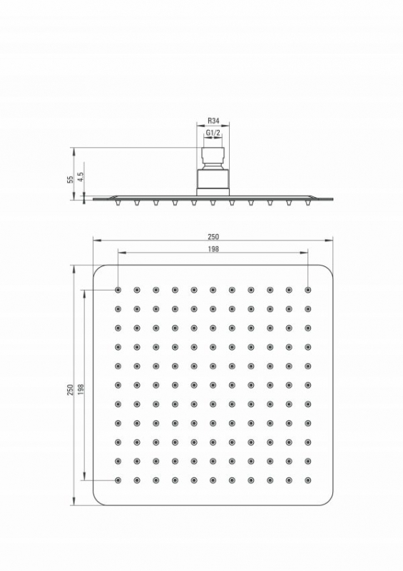 Верхний душ стальной квадратный Deante Cascada Flox, хром