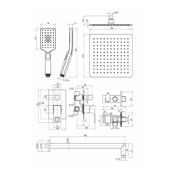Душевая система скрытого монтажа Deante Anemon Bis, хром