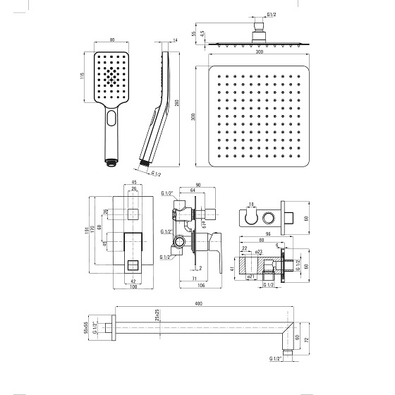Душевая система скрытого монтажа Deante Anemon Bis Nero, черный