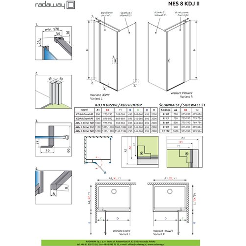 Душевой уголок Radaway NES 8 KDJ II стекла прозрачные, профиль хром
