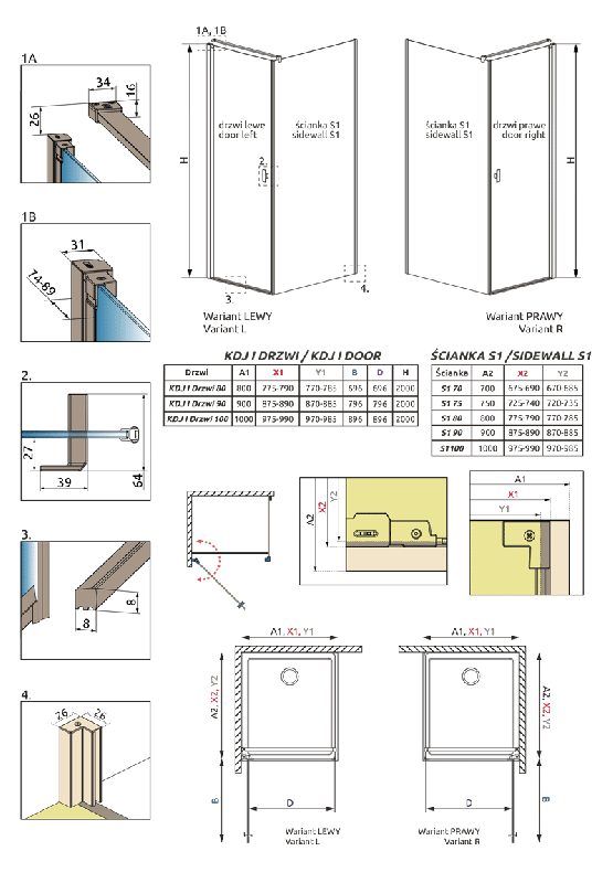 Душевой уголок Radaway Nes KDJ I, H-200 см профиль черный
