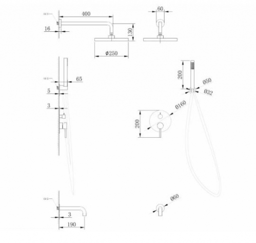 Душевая система Abber Wasser Kreis, 3 режима, графит
