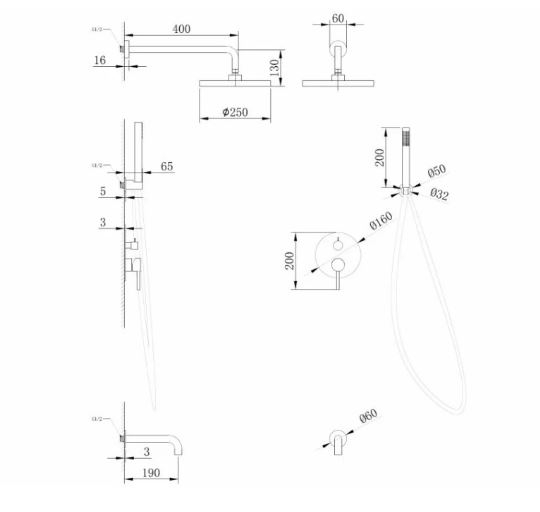 Душевая система Abber Wasser Kreis, 3 режима, графит
