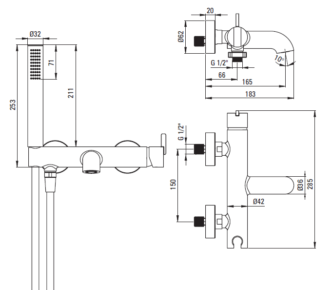 Смеситель DEANTE SILIA для ванны, с душевым набором, золото брашированное