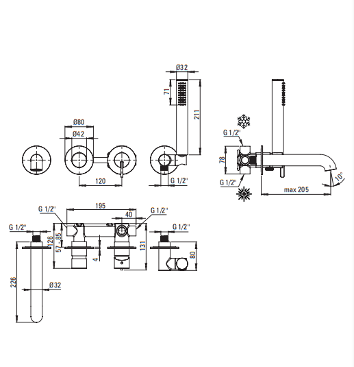 Deante Silia Bianco Система скрытого монтажа для ванной на 4 отверстия, белый